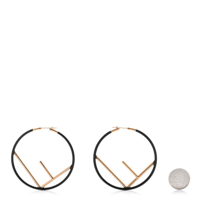 Fendi Metal Enamel Large F is Fendi Hoop Earrings Black Gold 2 of 4