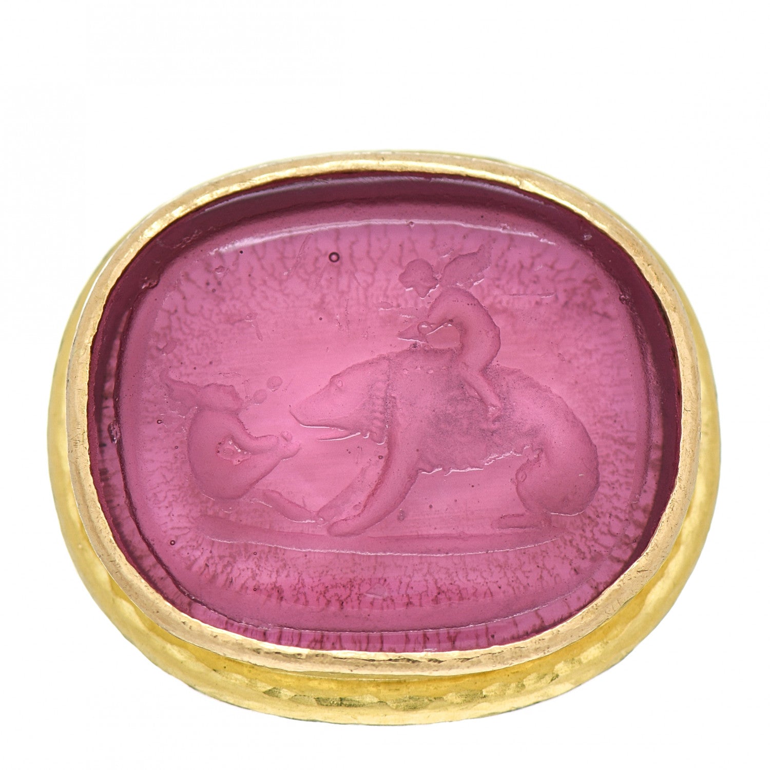 Elizabeth Locke 19K Yellow Gold Venetian Glass Intaglio Cupid Riding Bear Ring Pink 57 8 1 of 6