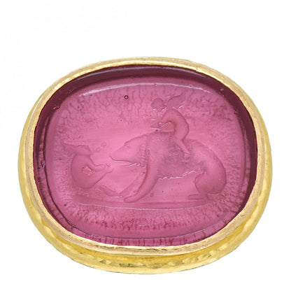 Elizabeth Locke 19K Yellow Gold Venetian Glass Intaglio Cupid Riding Bear Ring Pink 57 8 1 of 6
