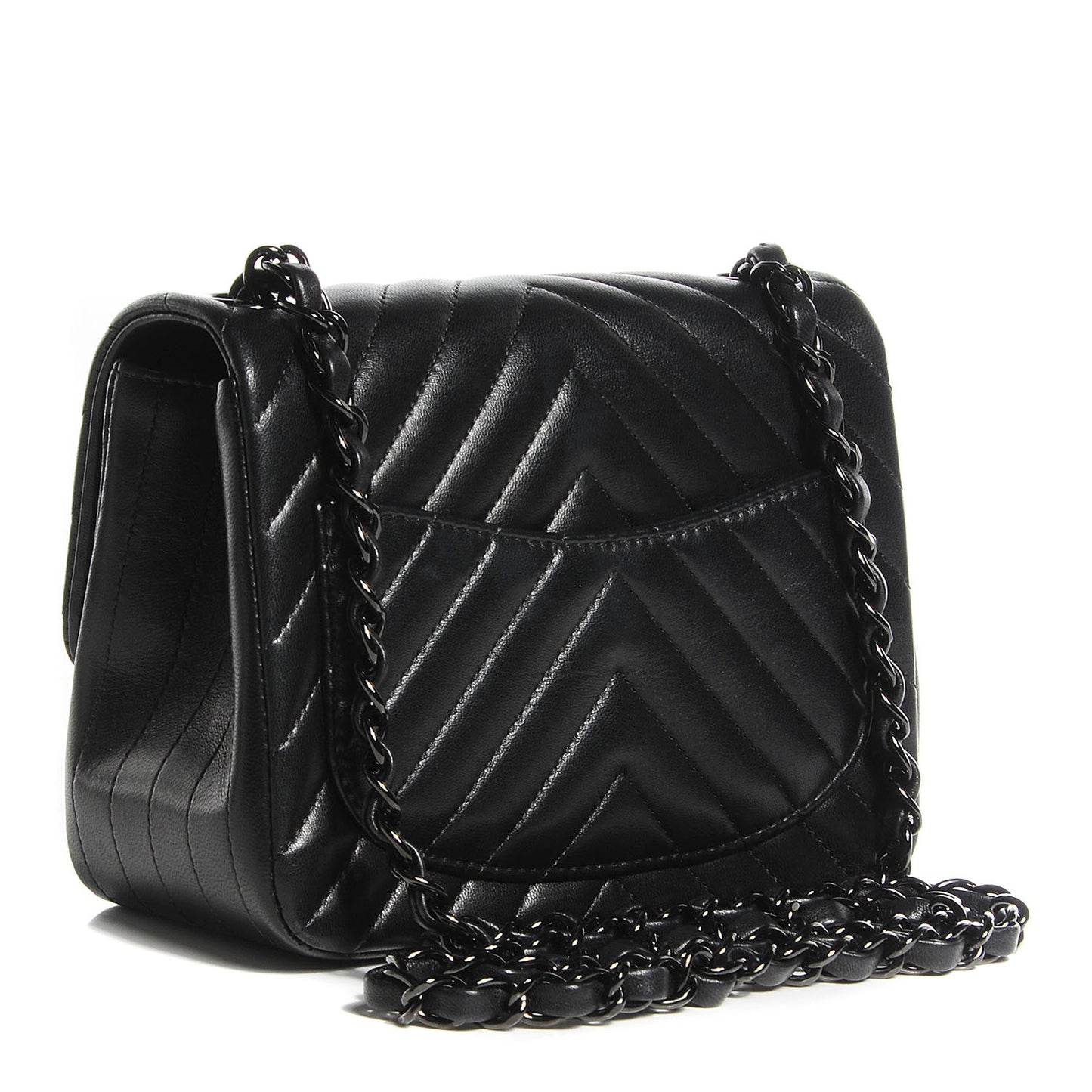 Lambskin Chevron Quilted Mini Square Flap So Black