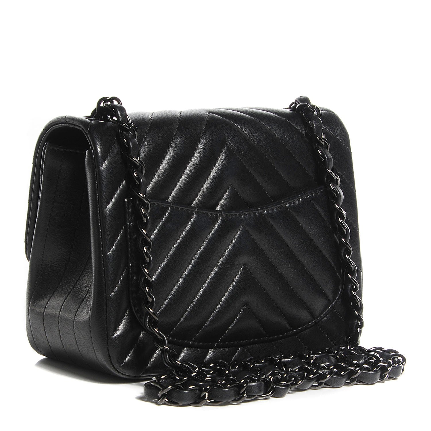 Chanel Lambskin Chevron Quilted Mini Square Flap So Black 3 of 8