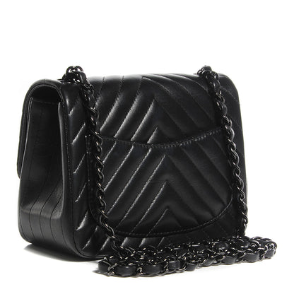 Chanel Lambskin Chevron Quilted Mini Square Flap So Black 3 of 8