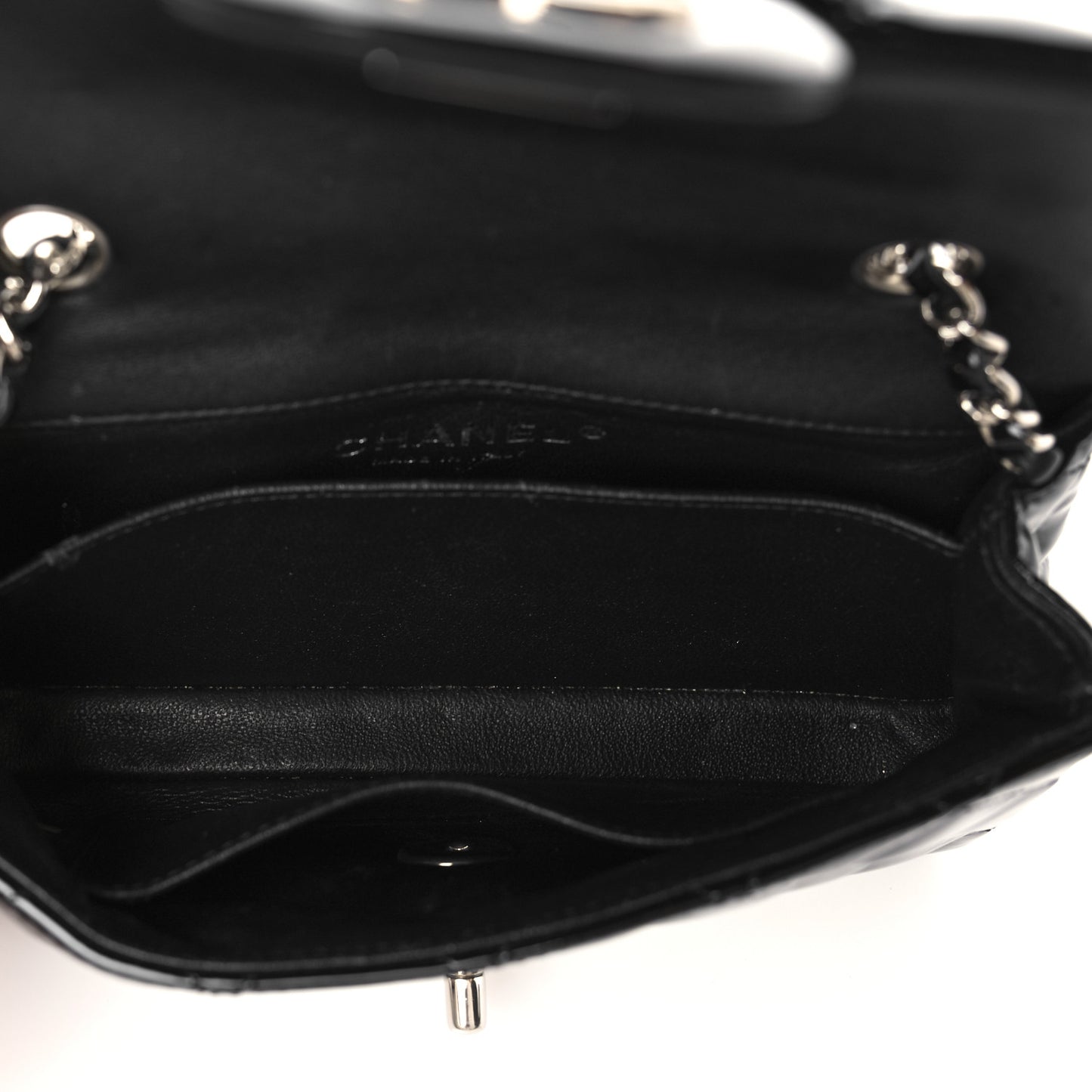 Patent Calfskin Quilted Extra Mini Rectangular Flap Black