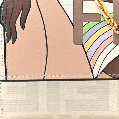Fendi Glazed Fabric Vitello Liberty FF Logo Bikini Girls Inlay Continental Wallet On Chain Bianco Perla Multicolor 8 of 15
