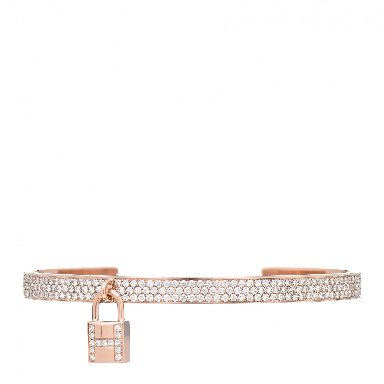 Hermes 18K Rose Gold Diamond Pave Kelly Clochette Cuff Bracelet SH 1 of 5