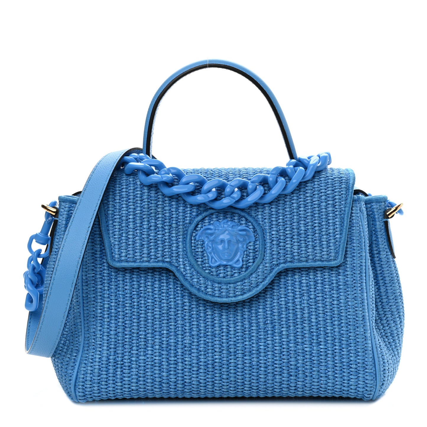 Raffia La Medusa Chain Tote Blue