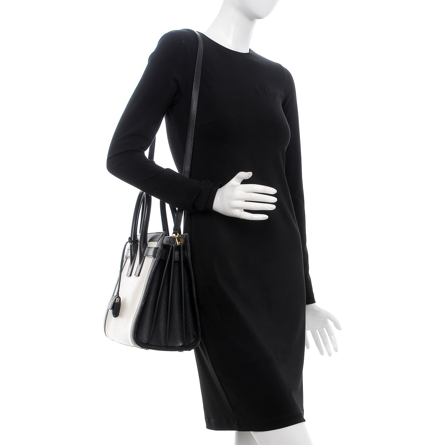 Saint Laurent Calfskin Bicolor Small Sac De Jour White Black 2 of 10