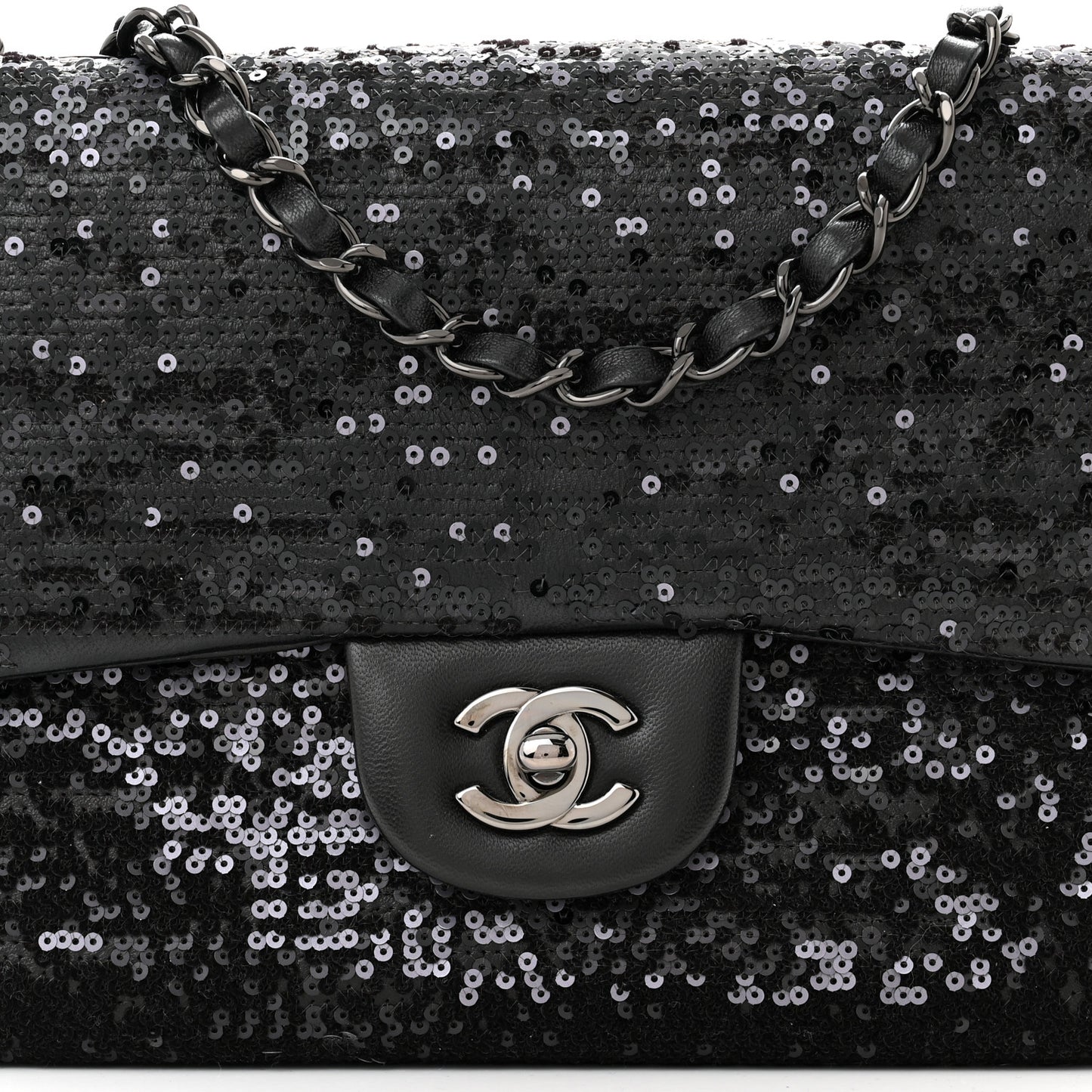 Sequin Lambskin Medium Moonlight on Water Flap Black