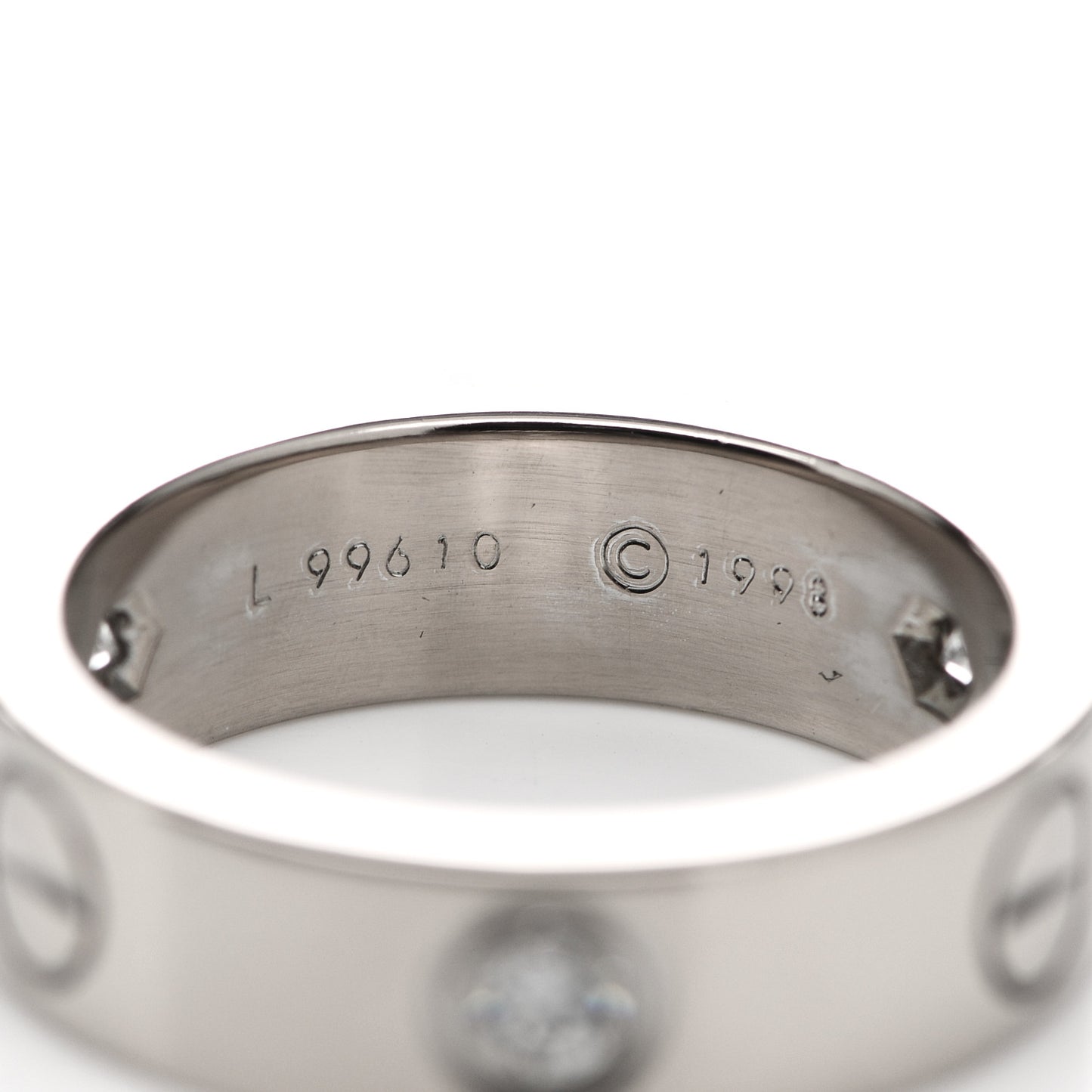 18K White Gold 3 Diamond 5.5mm LOVE Ring 52 6