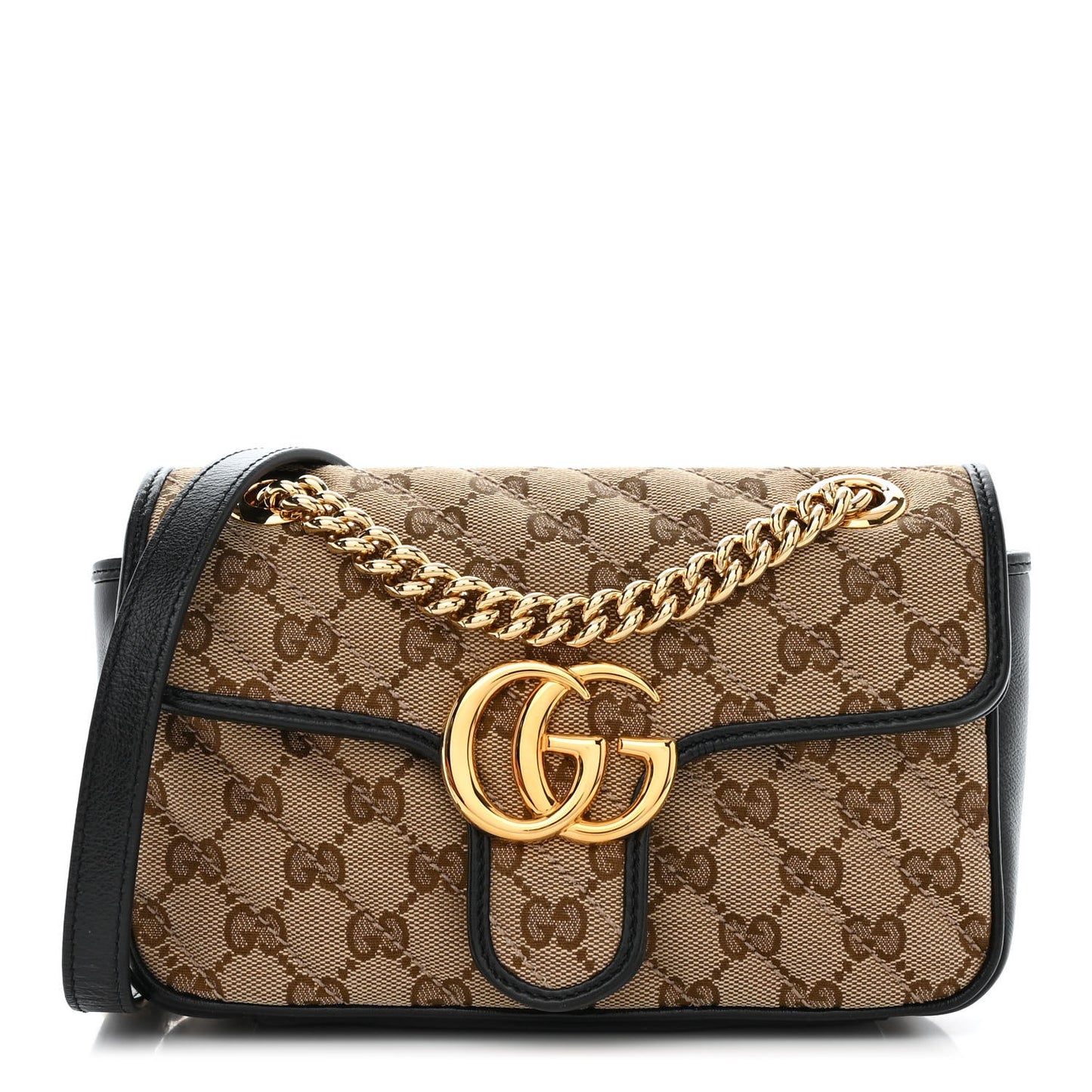 Monogram Matelasse Diagonal Mini GG Marmont Shoulder Bag Beige Black