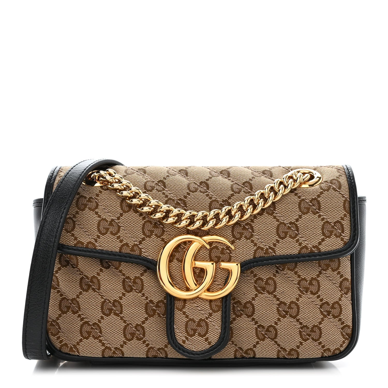 Gucci Monogram Matelasse Diagonal Mini GG Marmont Shoulder Bag Beige Black 1 of 11