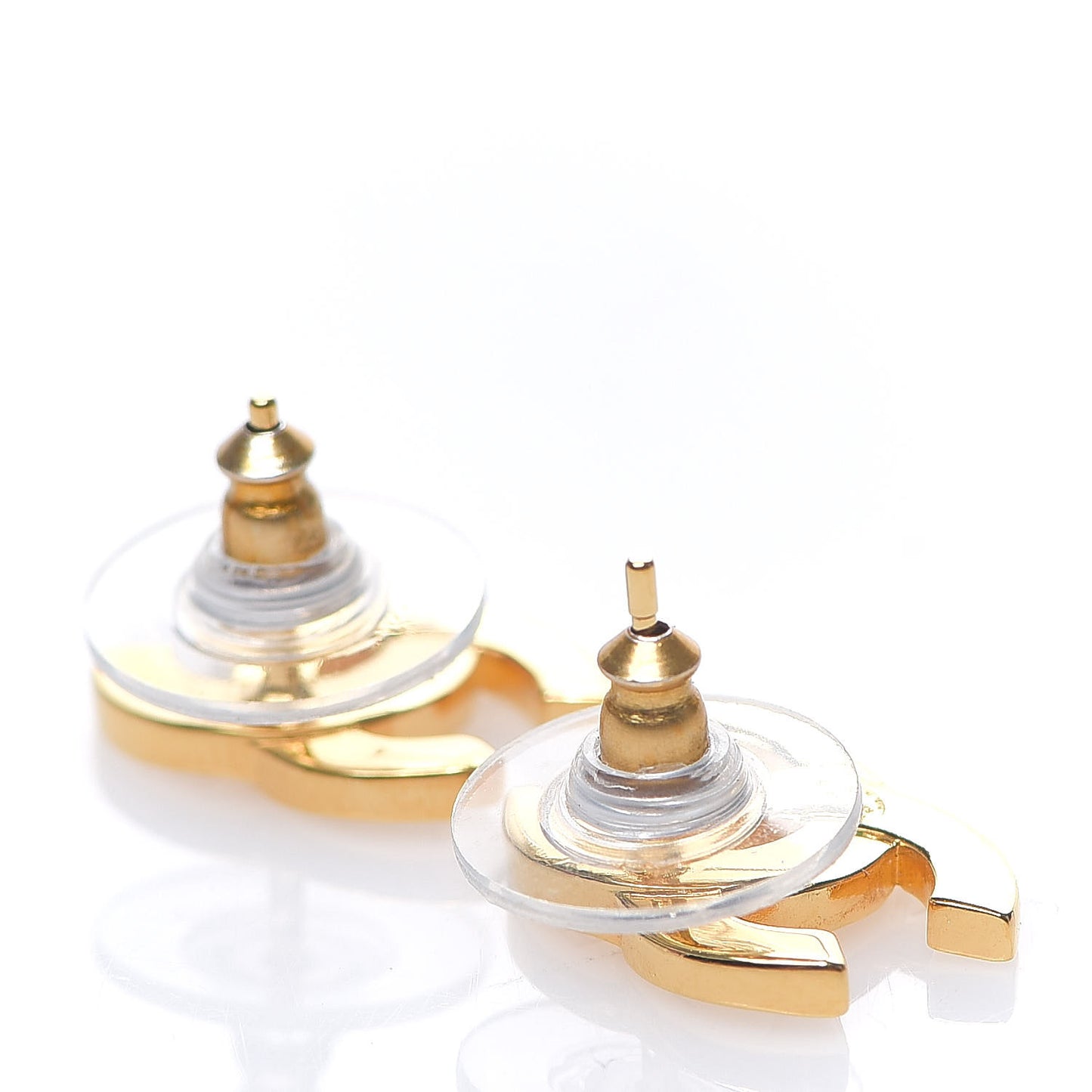 Metal CC Paris Button Stud Earrings Gold