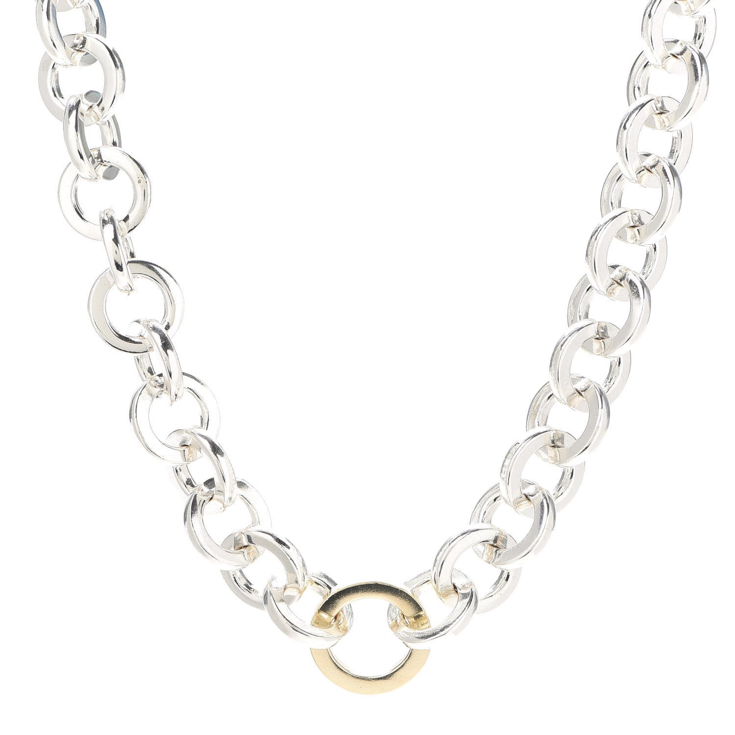 Sterling Silver 18K Yellow Gold Circle Link Necklace