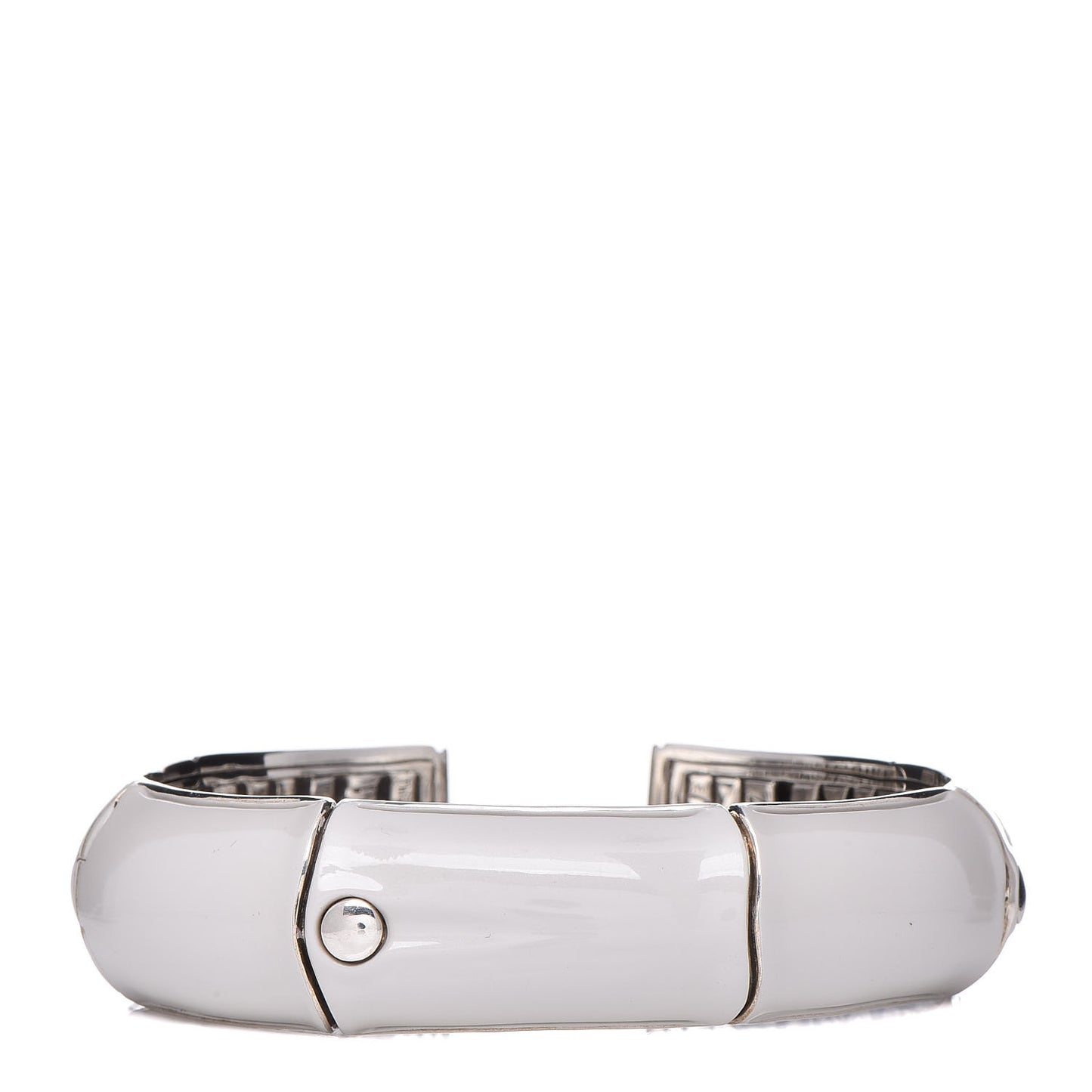 Sterling Silver Enamel Bamboo Cuff M White