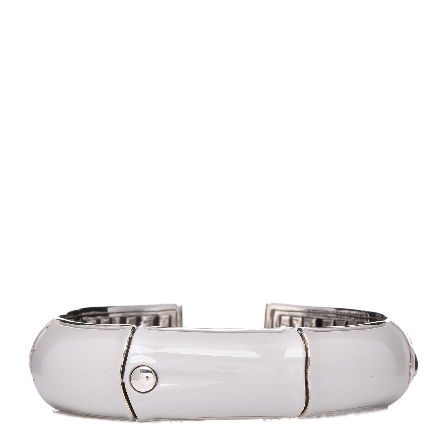 John Hardy Sterling Silver Enamel Bamboo Cuff M White 1 of 4