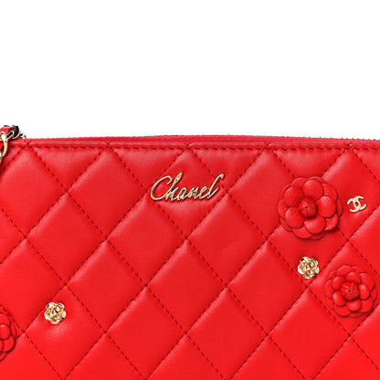 Chanel Lambskin Quilted Camellia Zip Around Wristlet Wallet Red 10 of 14
