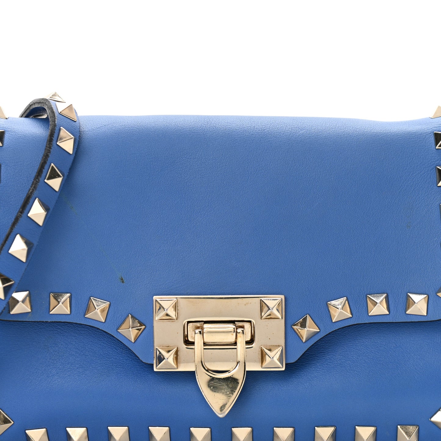Vitello Mini Rockstud Flap Saddle Crossbody Bag Light Sapphire