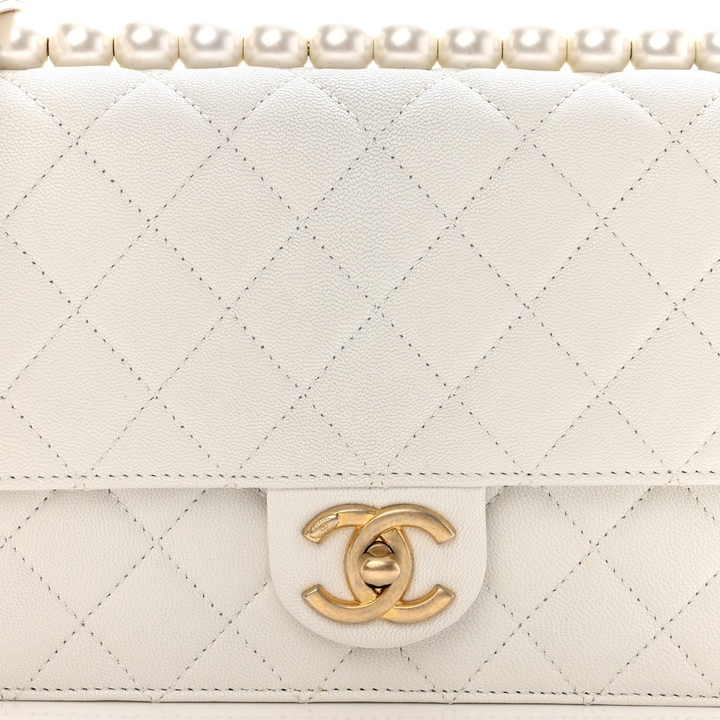 Lambskin Quilted Small Chic Pearls Flap White