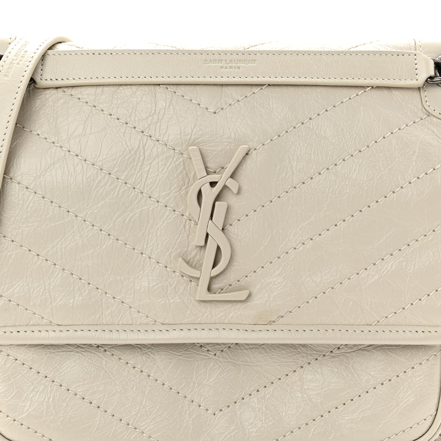Crinkled Calfskin Matelasse Monogram Medium Niki Chain Satchel Crema Soft
