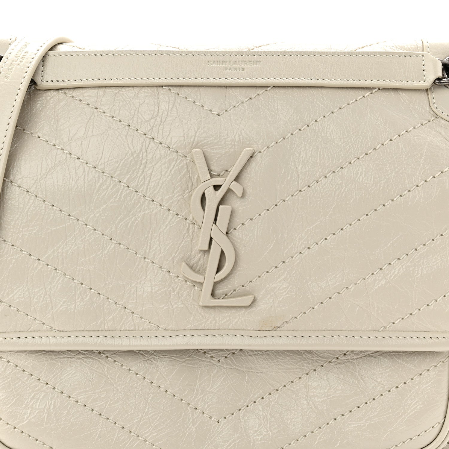 Saint Laurent Crinkled Calfskin Matelasse Monogram Medium Niki Chain Satchel Crema Soft 8 of 11