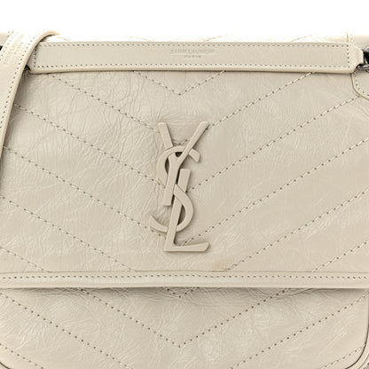 Saint Laurent Crinkled Calfskin Matelasse Monogram Medium Niki Chain Satchel Crema Soft 8 of 11