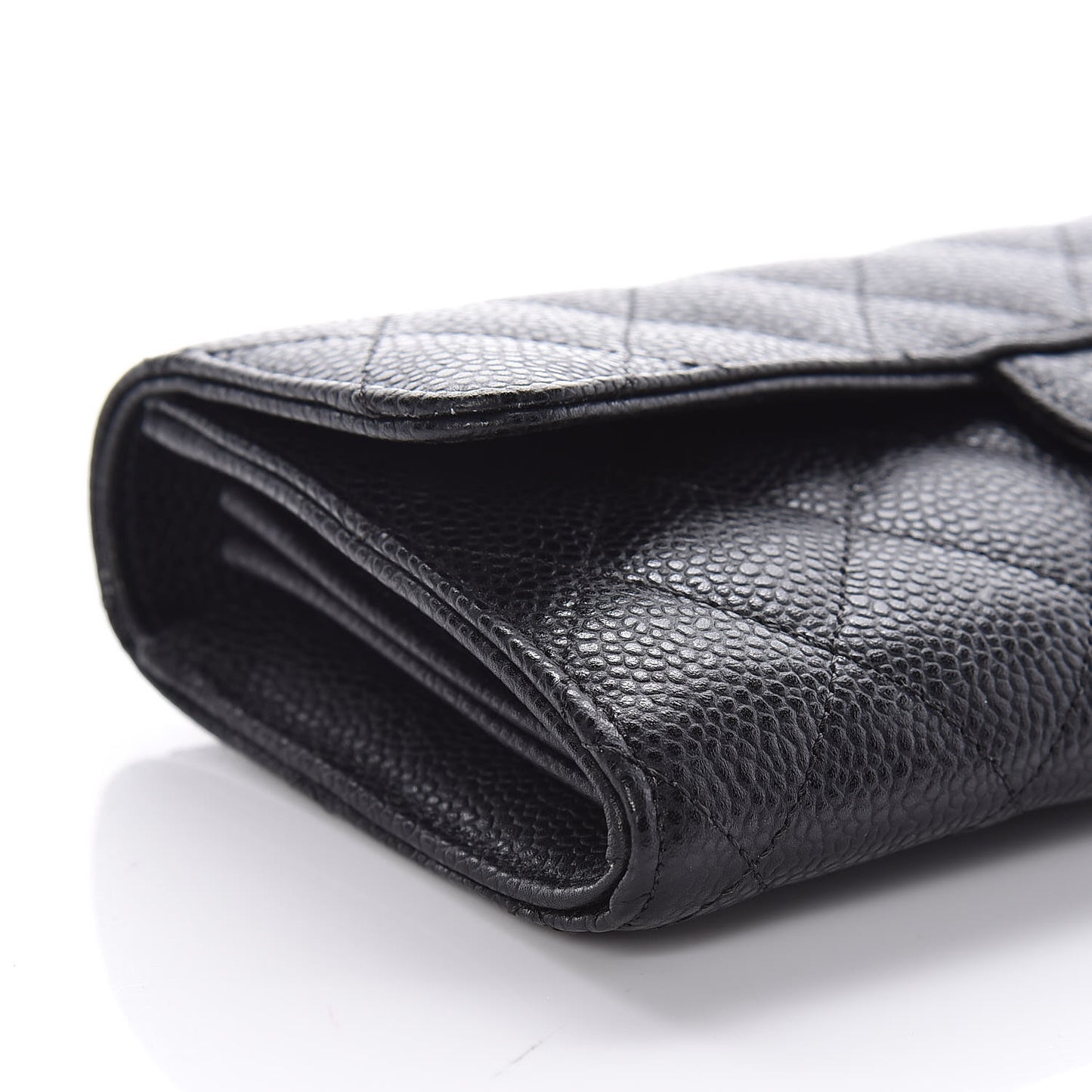 Caviar Quilted Large Gusset Flap Wallet Black