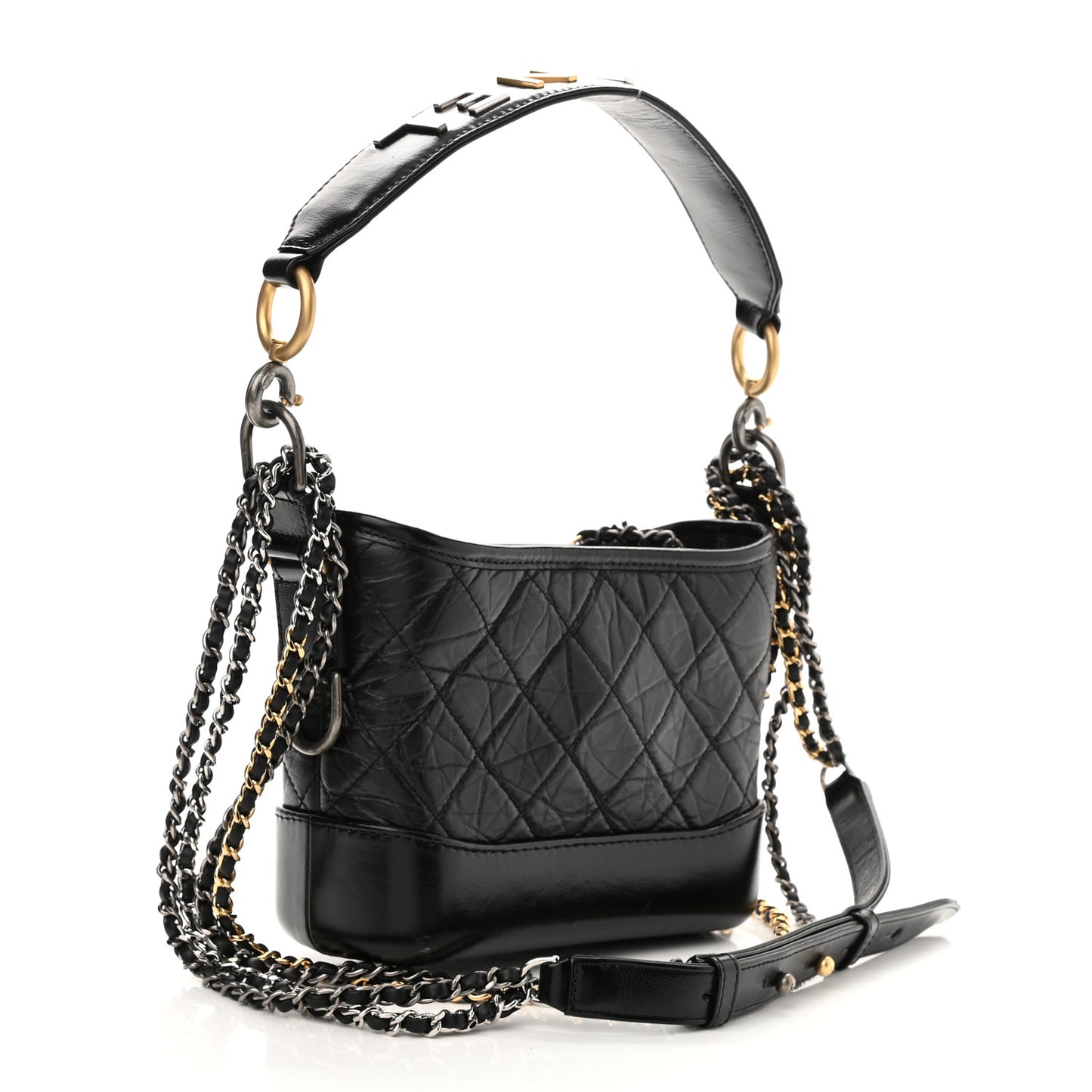 Aged Calfskin Quilted Small Gabrielle Logo Hobo Black