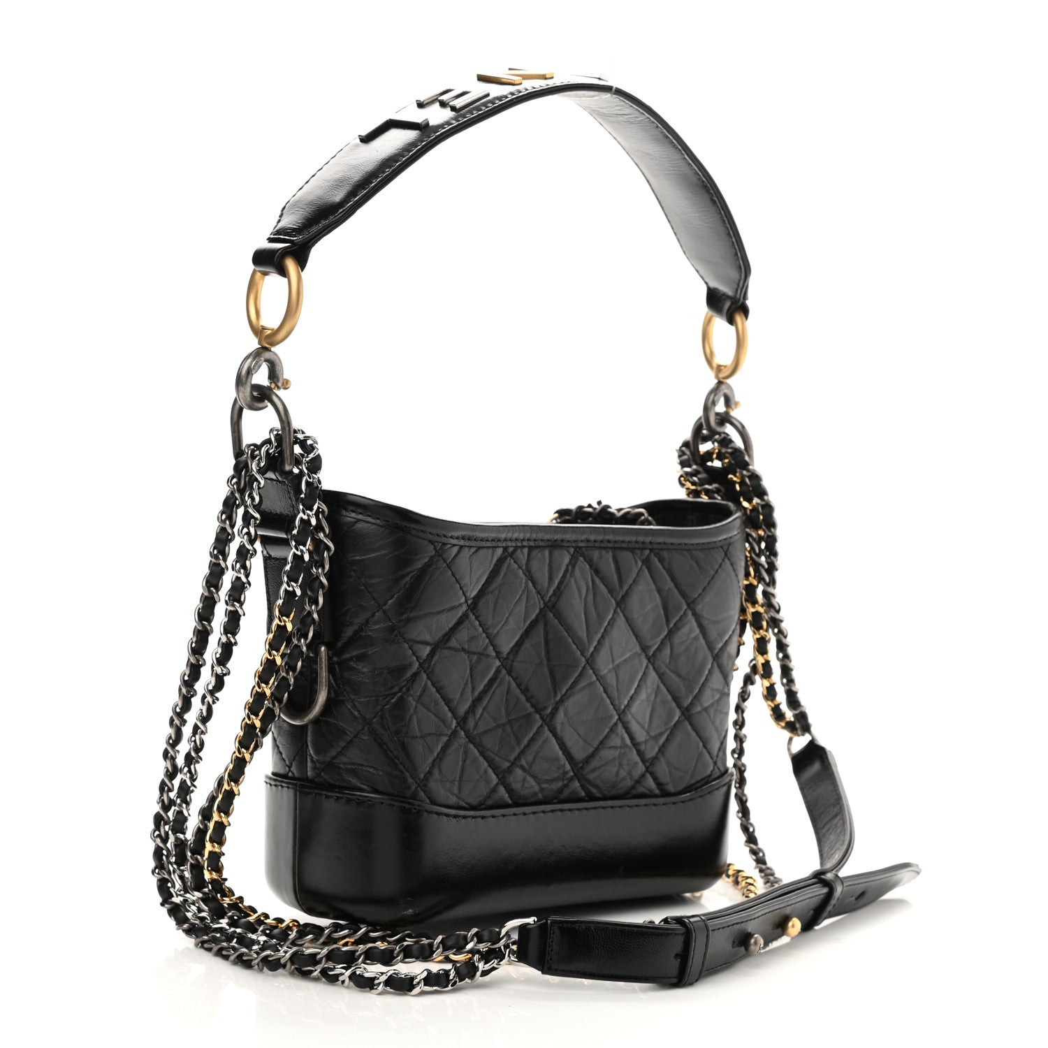 Chanel Aged Calfskin Quilted Small Gabrielle Logo Hobo Black 3 of 10