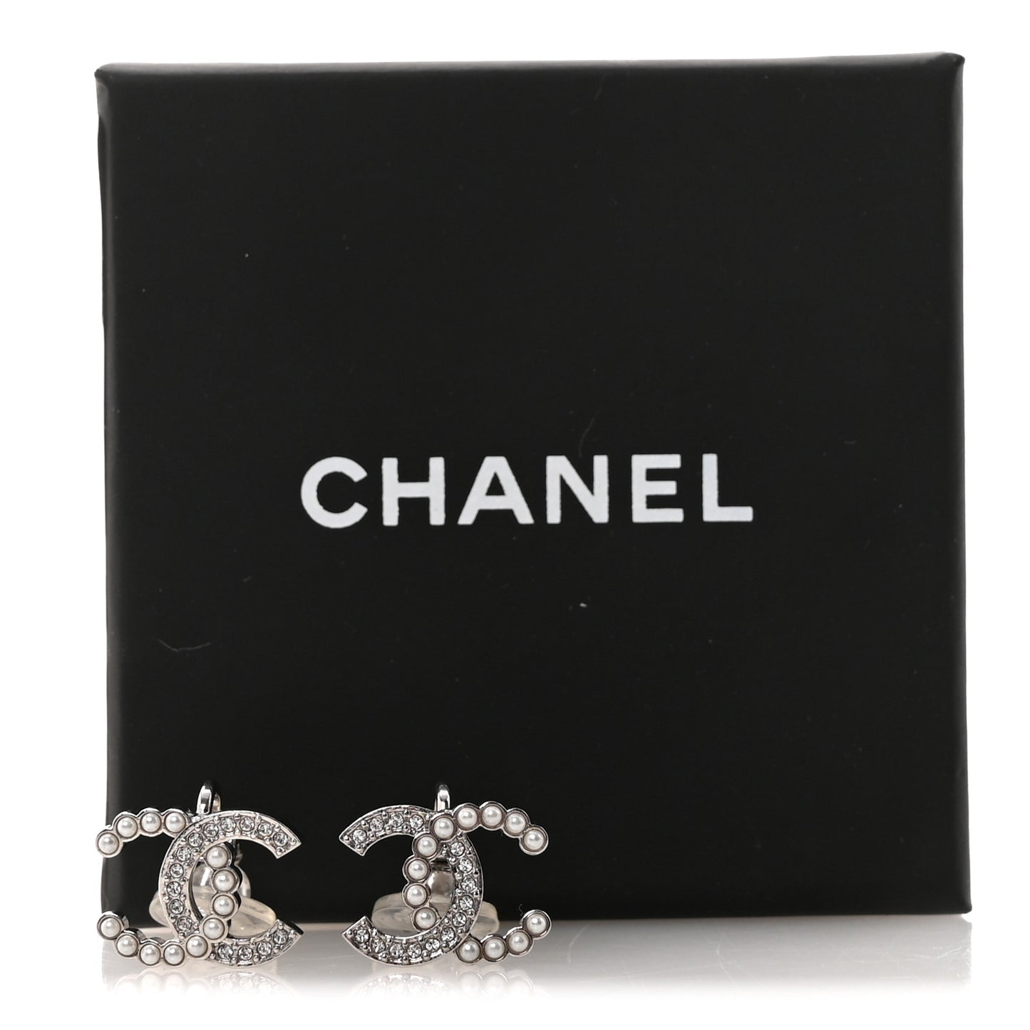 Crystal Pearl CC Clip On Earrings Silver