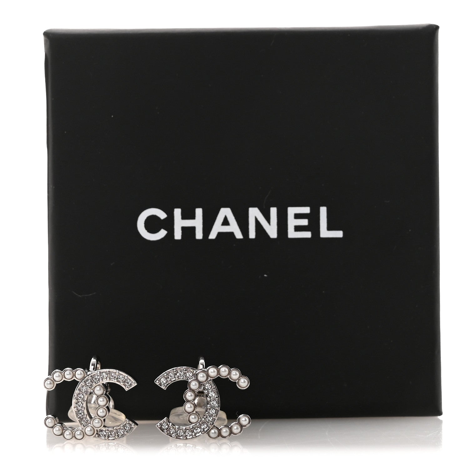 Chanel Crystal Pearl CC Clip On Earrings Silver 5 of 5