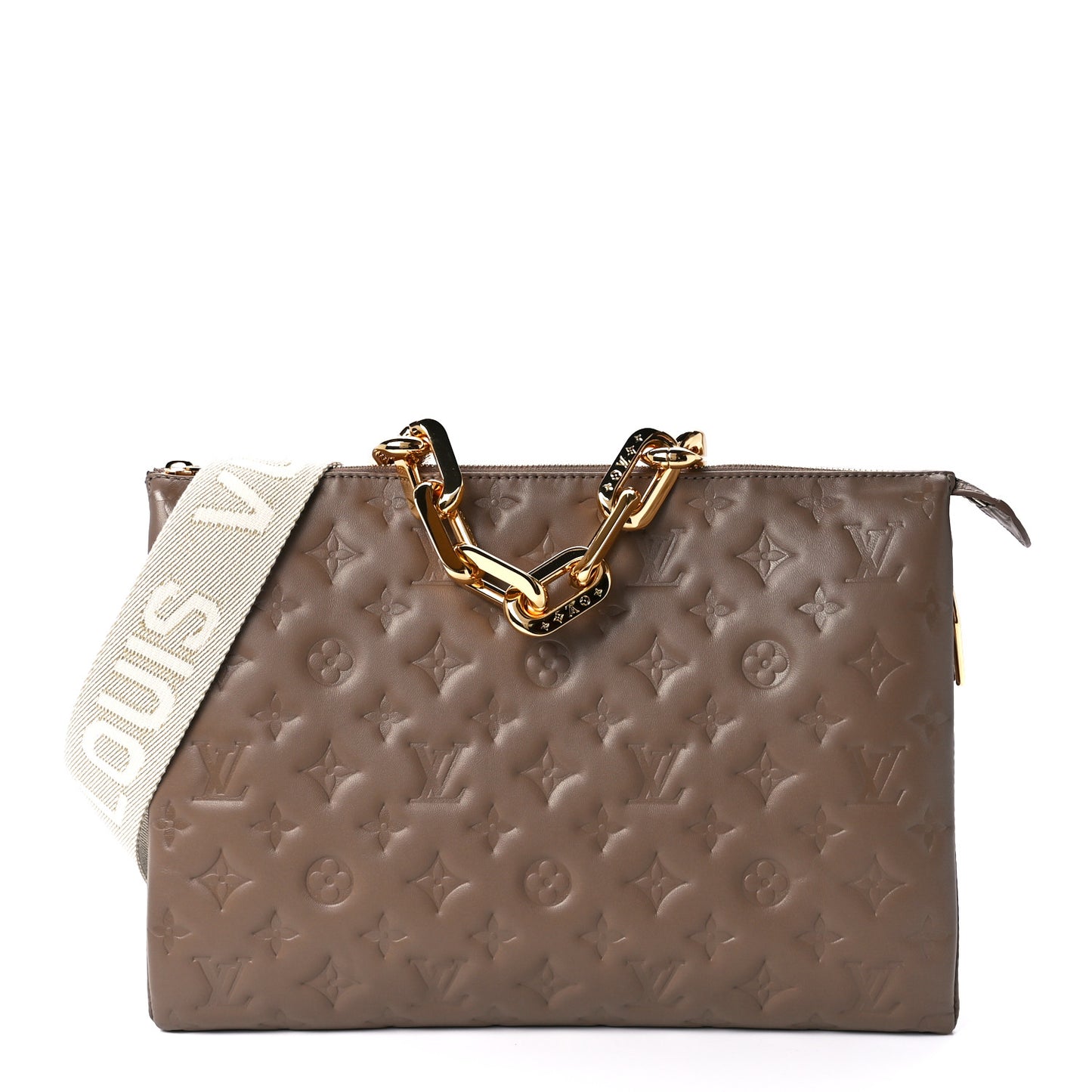 Lambskin Embossed Monogram Coussin MM Taupe