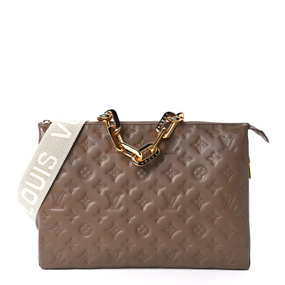 Louis Vuitton Lambskin Embossed Monogram Coussin MM Taupe 1 of 11