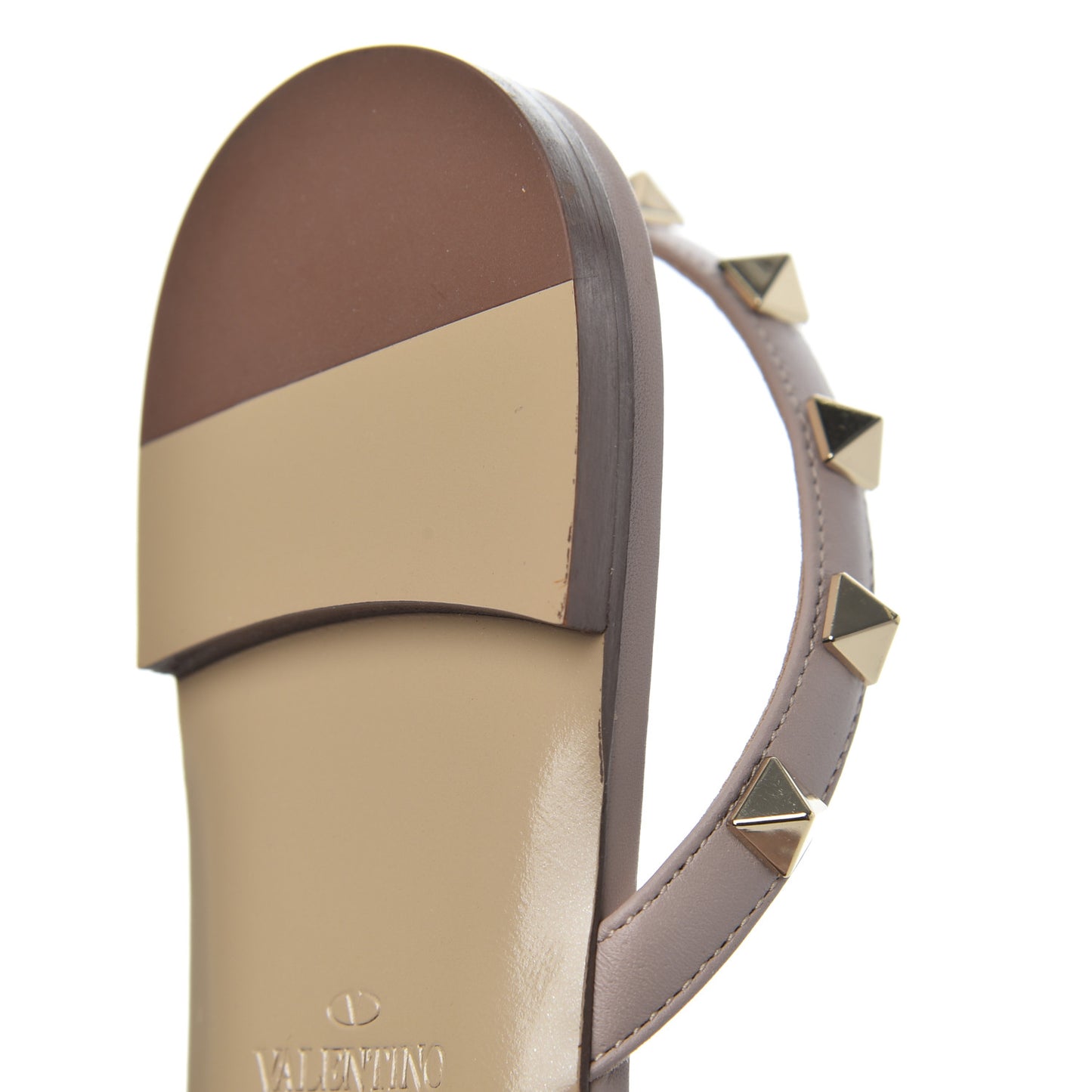 Pebbled Calfskin Rockstud Slingback Flats 38 Poudre