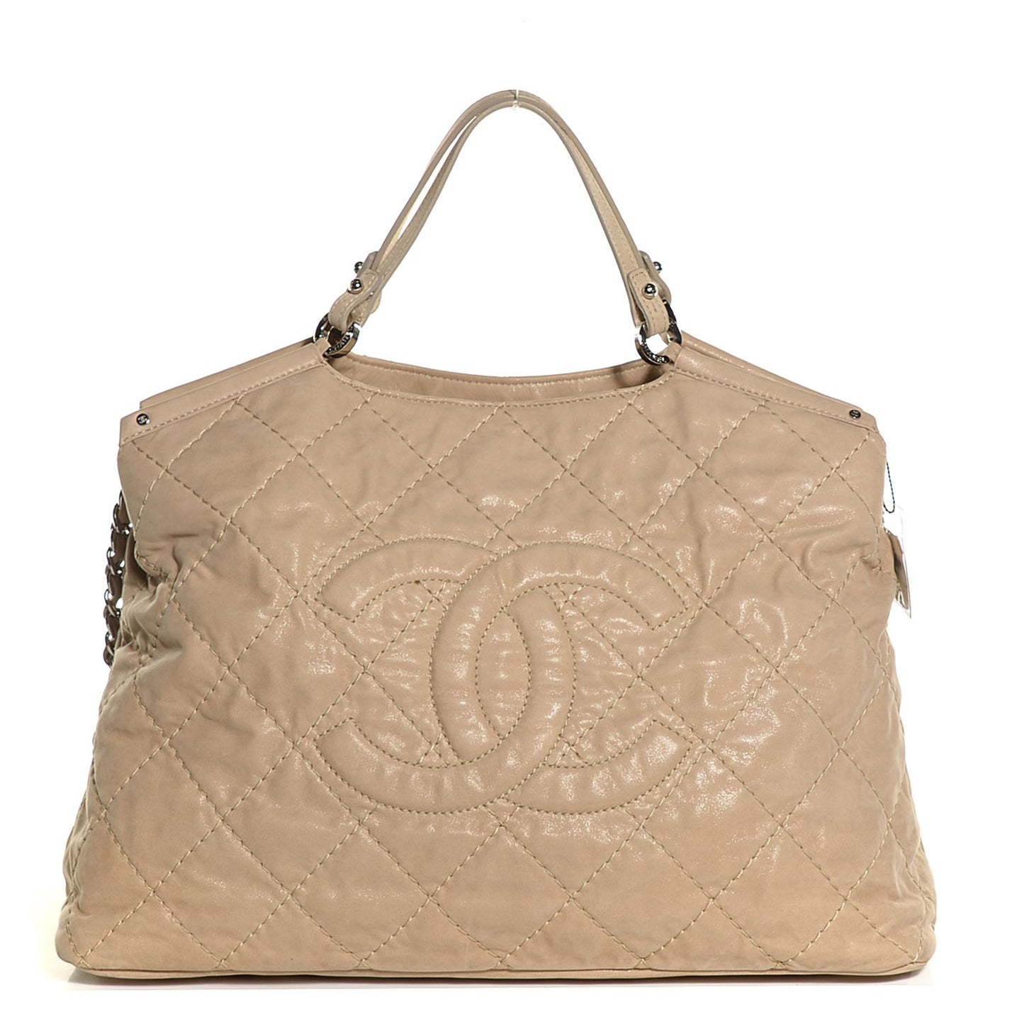 Iridescent Calfskin Quilted Large Sea Hit Tote Beige Clair