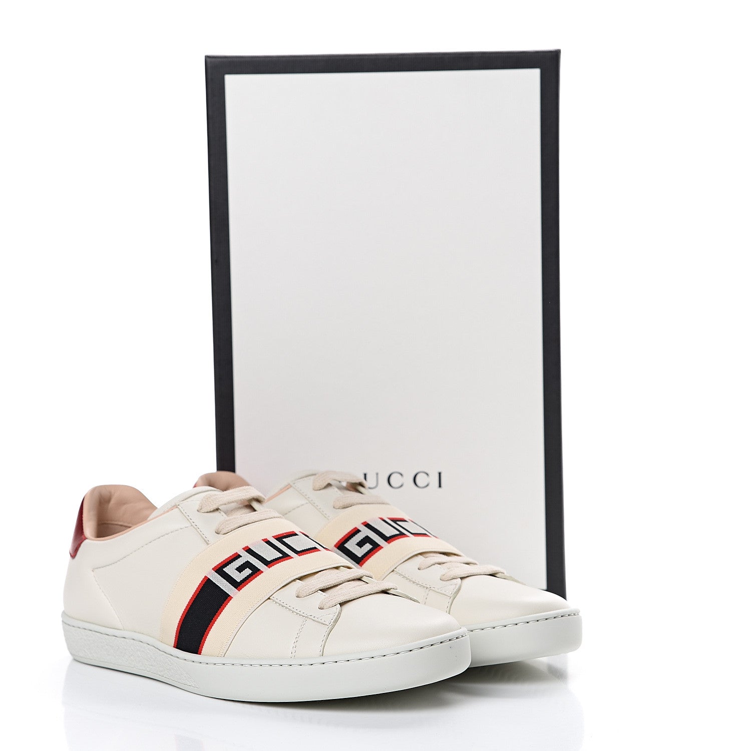 Gucci Calfskin Stripe Womens New Ace Sneakers 37.5 New Mystic White Ecru Red Flame 8 of 8