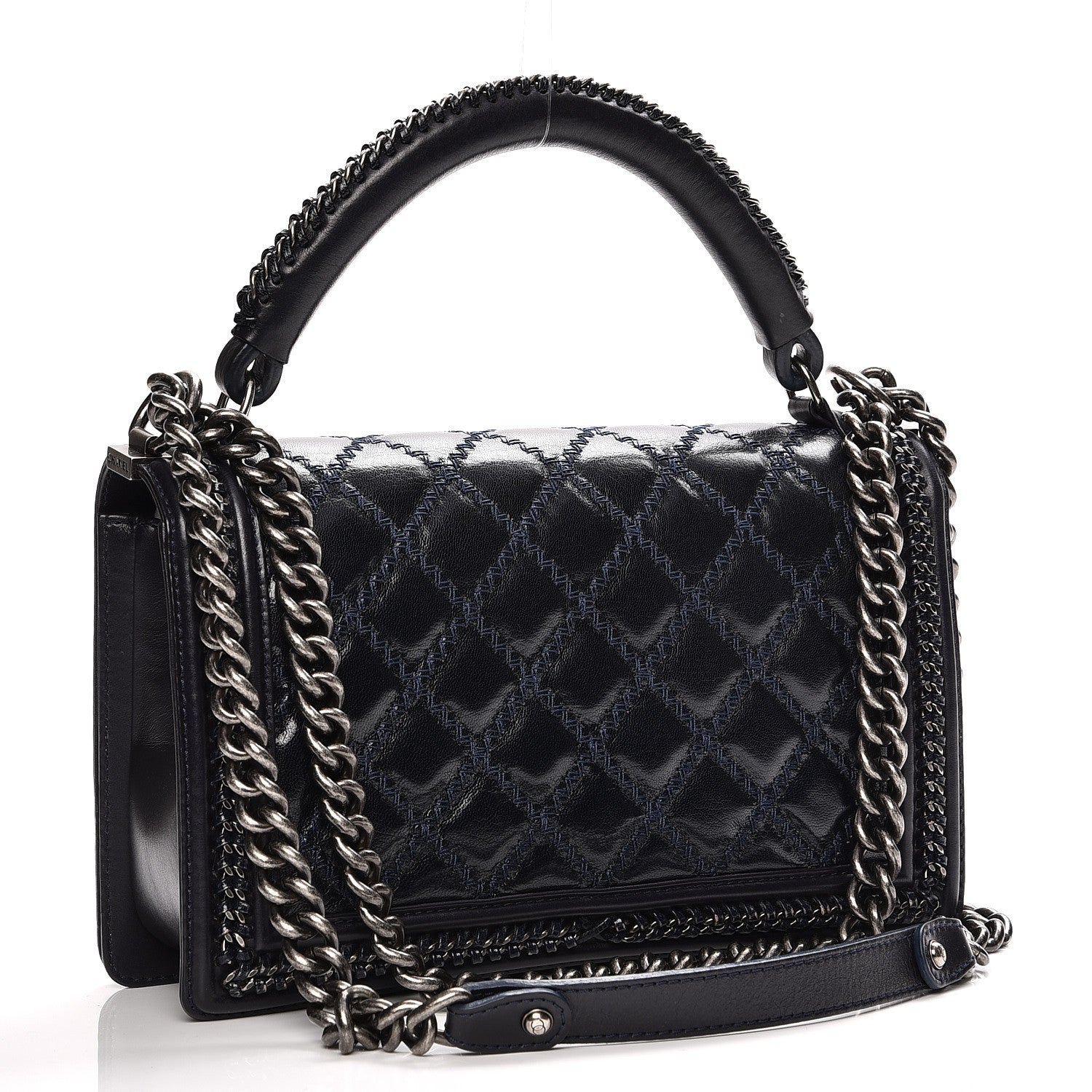 Chanel Calfskin Quilted New Medium Boy Top Handle Flap Dark Blue 4 of 11