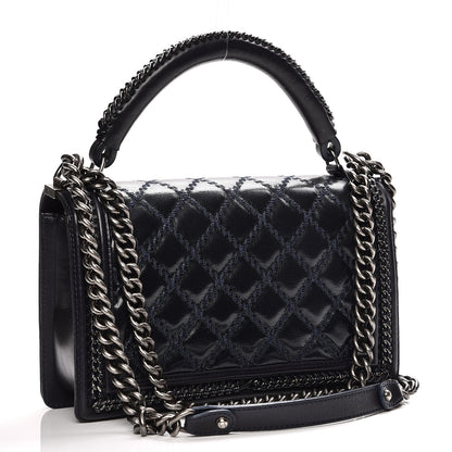Chanel Calfskin Quilted New Medium Boy Top Handle Flap Dark Blue 4 of 11