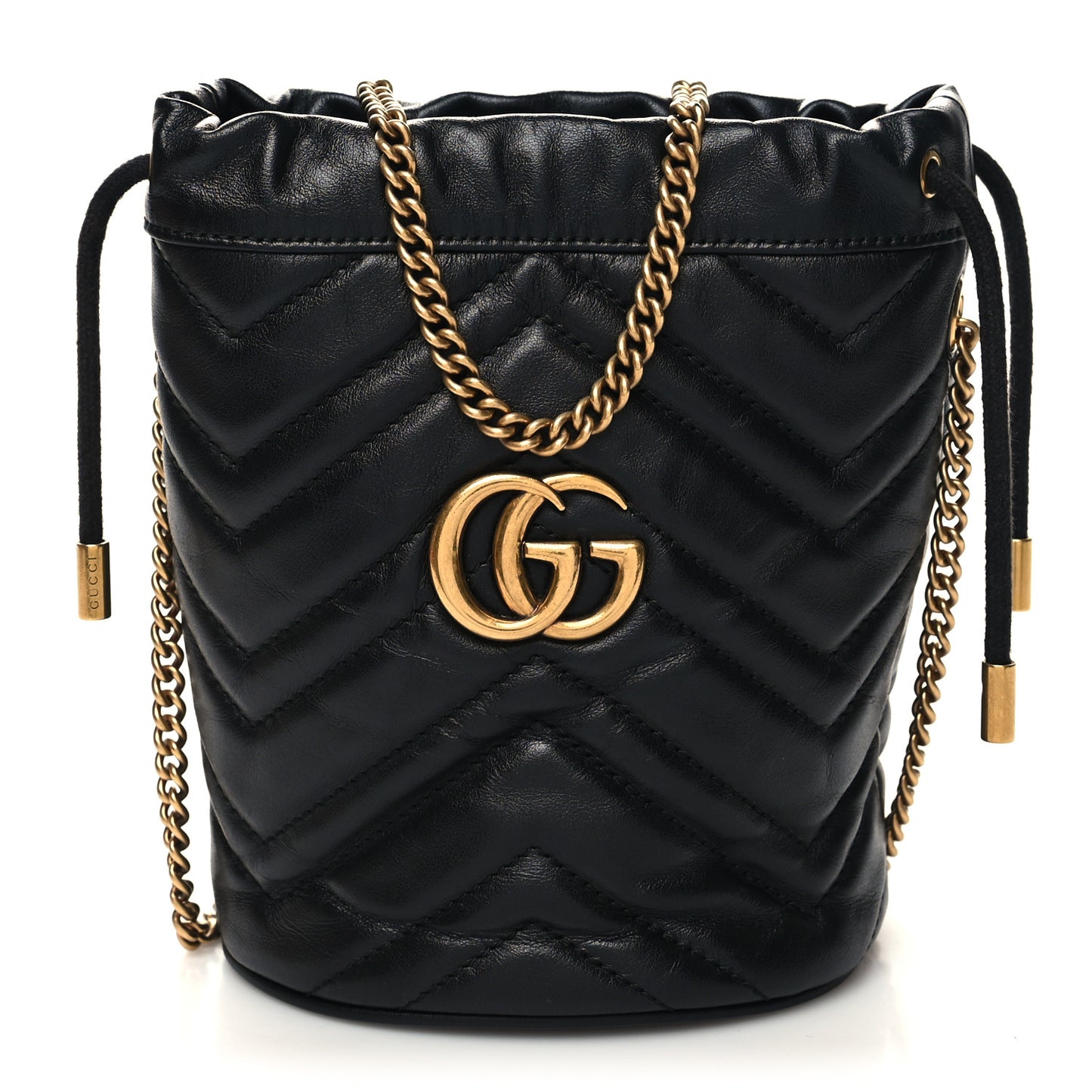 Calfskin Matelasse Mini GG Marmont 2.0 Bucket Bag Black