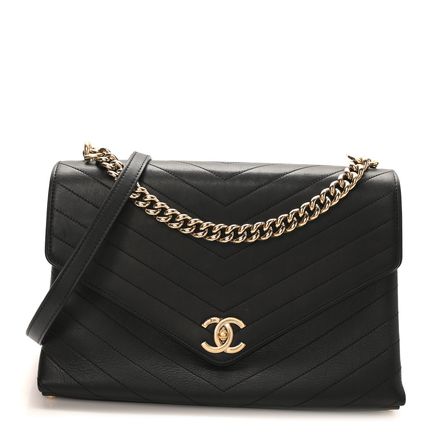 Chanel Calfskin Chevron Stitched Large Envelope Flap Black 1 of 10