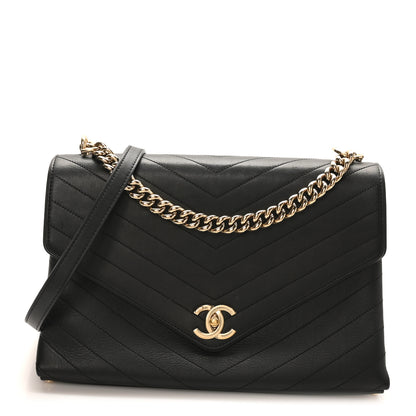 Chanel Calfskin Chevron Stitched Large Envelope Flap Black 1 of 10