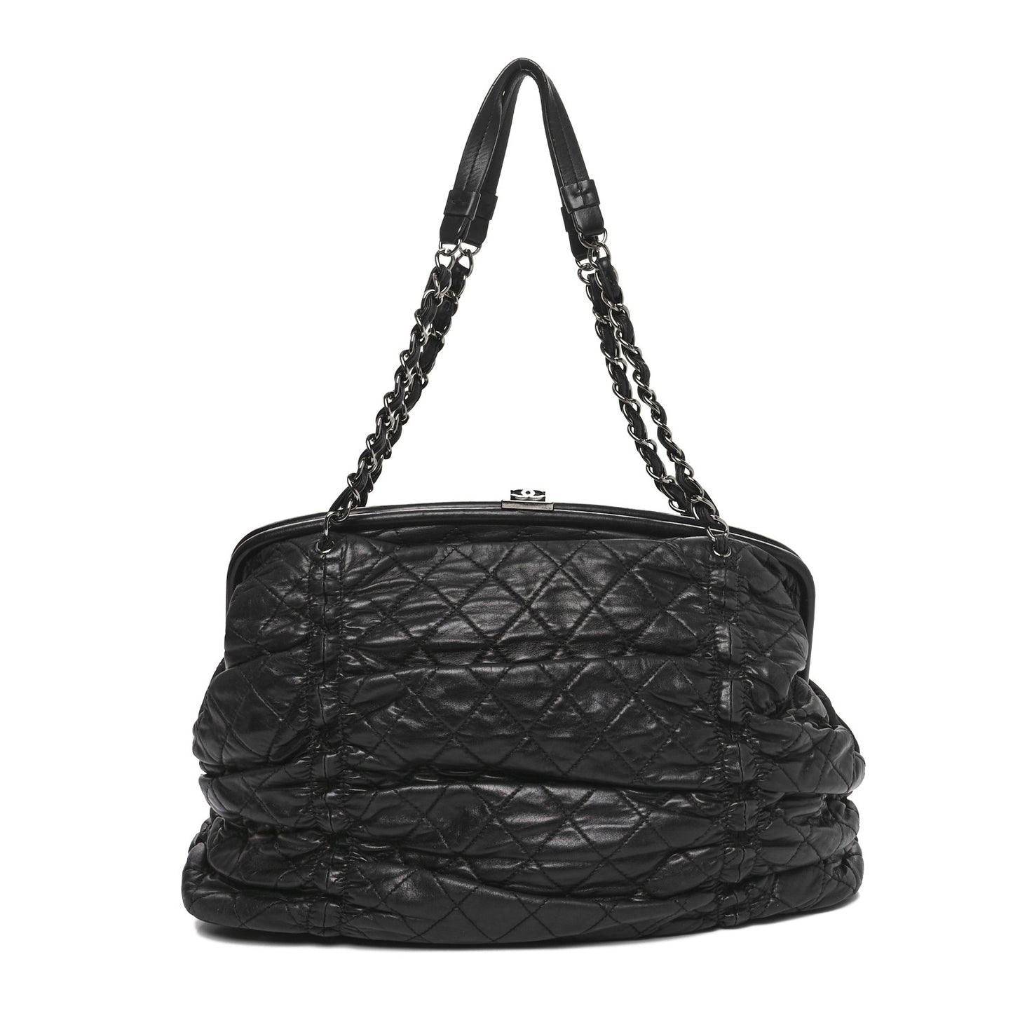 Lambskin Quilted Sharpei Frame Tote Black