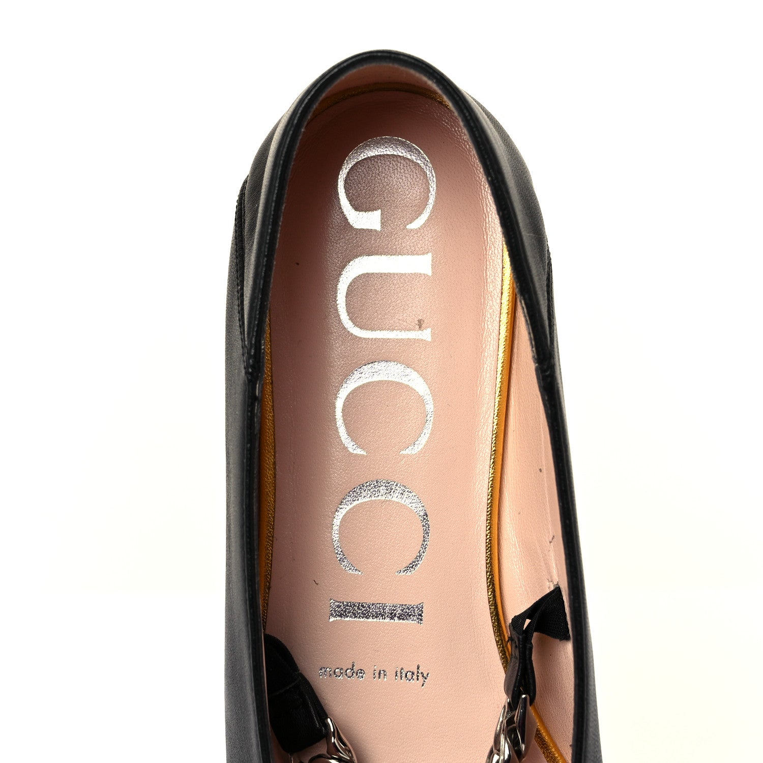 Gucci Nappa Lumiere Deva Horsebit Chain Embellished Flats 37.5 Black 7 of 8