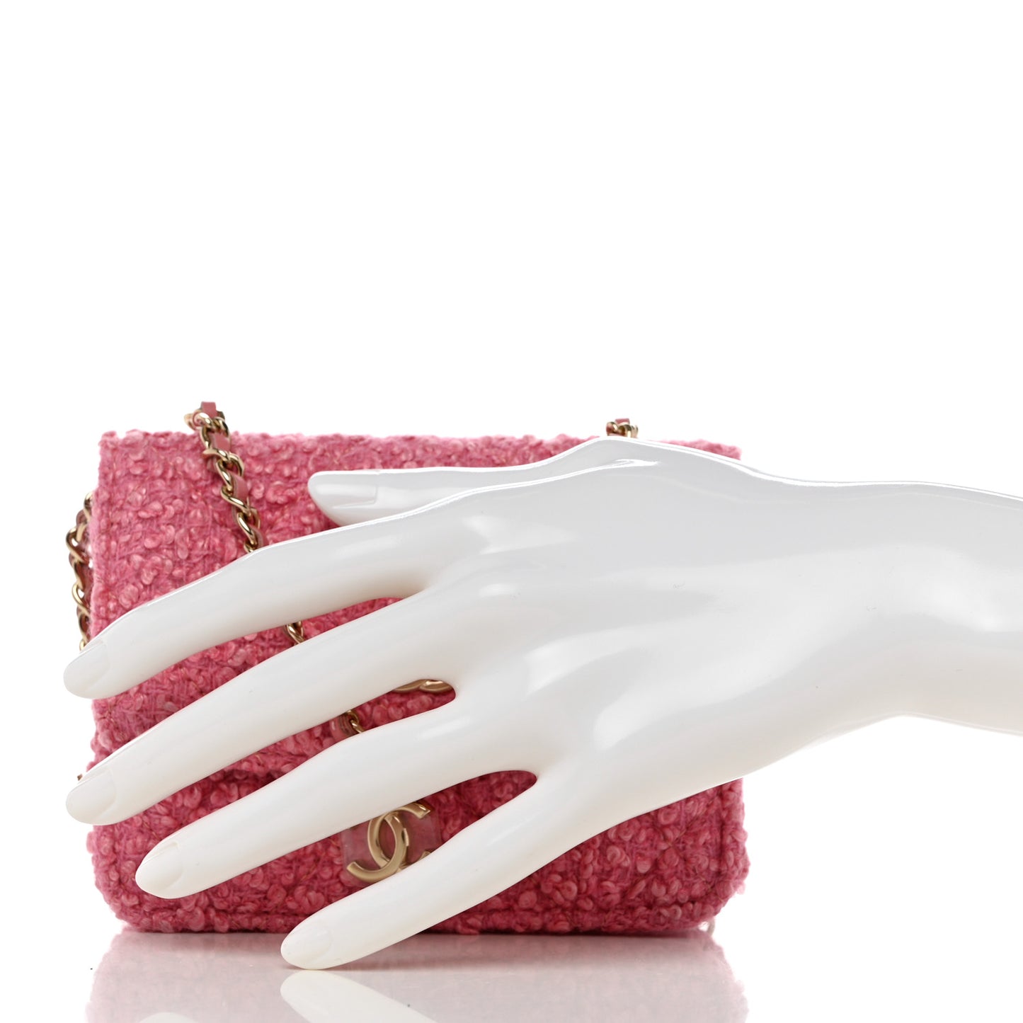 Tweed Quilted Flap Chain Waist Bag Pink