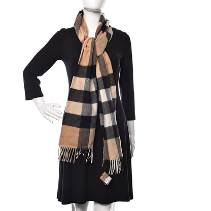 Burberry Cashmere Mega Check Fringe Scarf Camel 2 of 5