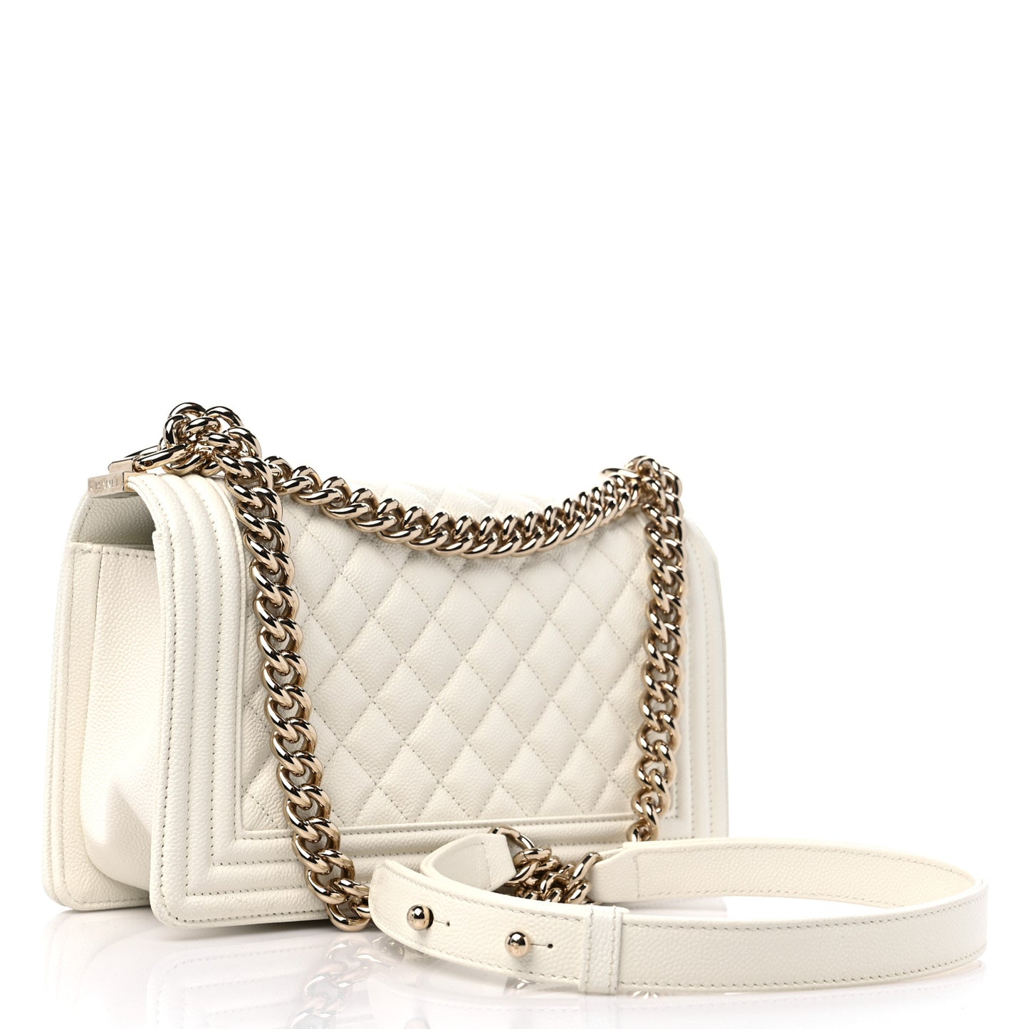 Caviar Quilted Medium Boy Flap White