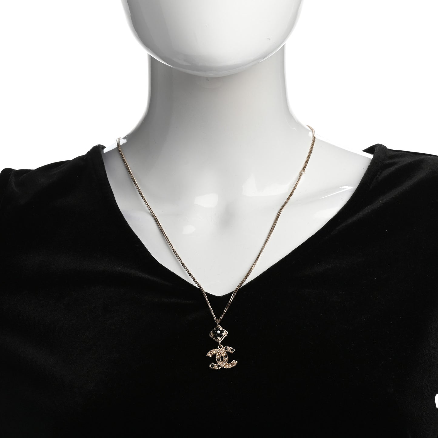 Crystal Pearl CC Candy Camellia Necklace Gold Black