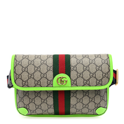 Gucci GG Supreme Monogram Web Small Ophidia Belt Bag Beige Ebony Electric Green 1 of 10