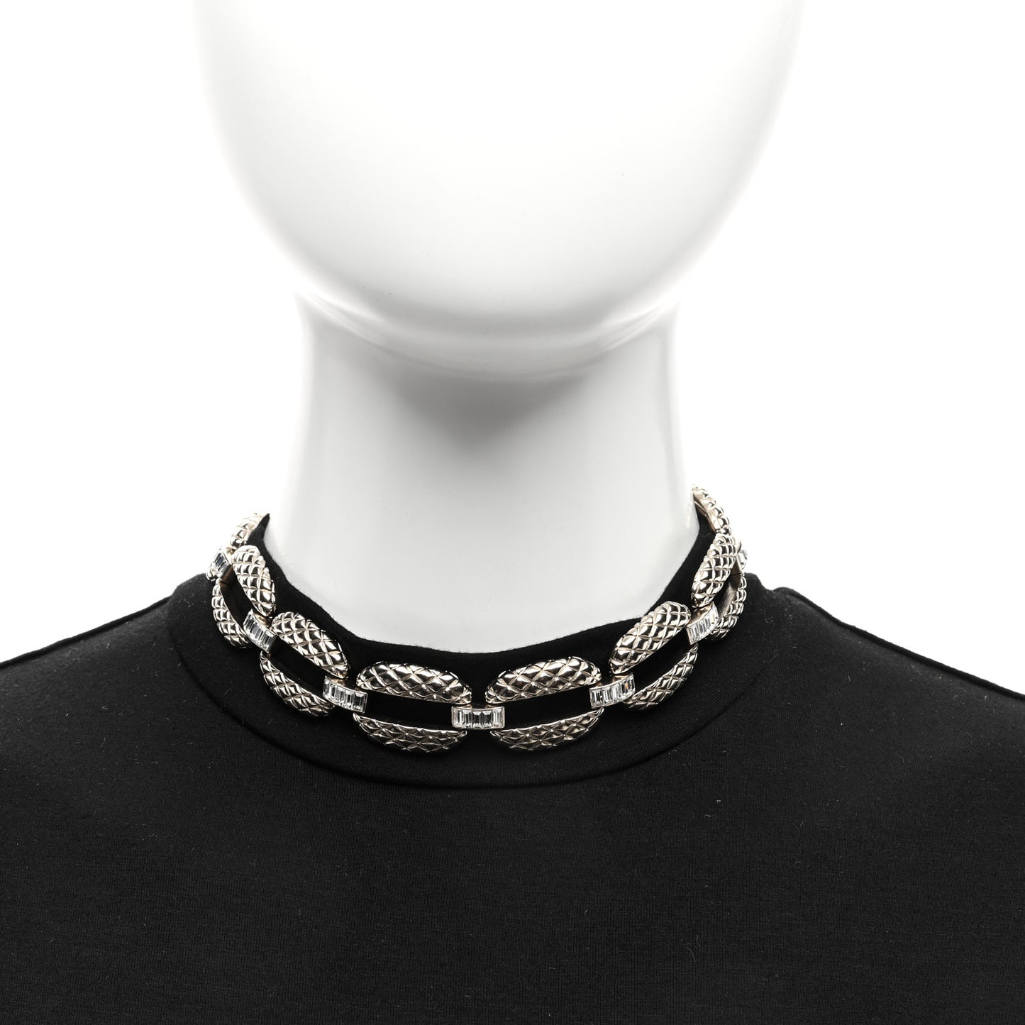 Baguette Crystal Quilted CC Link Choker Necklace Gold Gold