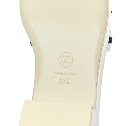 Chanel Lambskin Embroidered Logo Mules 37 Ivory Black 7 of 15
