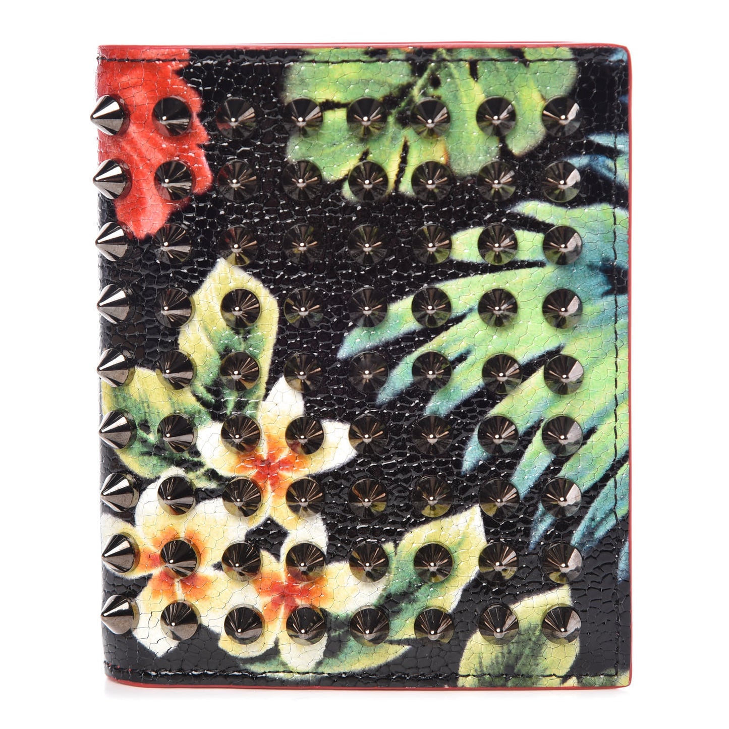 Crackled Calfskin Hawaii Print Paros Spikes Wallet Black Gunmetal